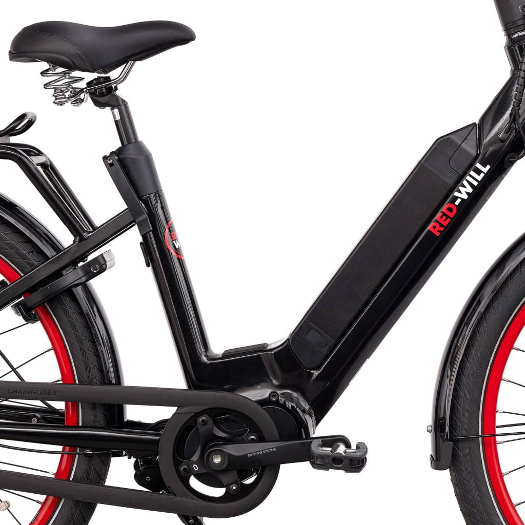 Batterie - Cadre Vélo électrique connecté roues rouges