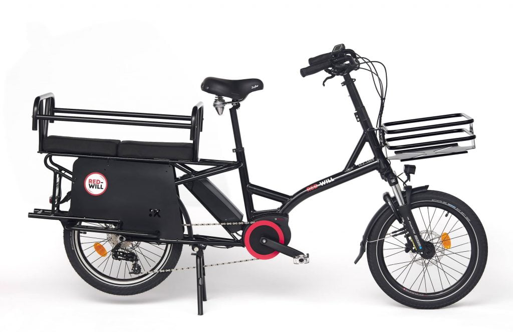 Barre sécurité vélo électrique familial roues rouges