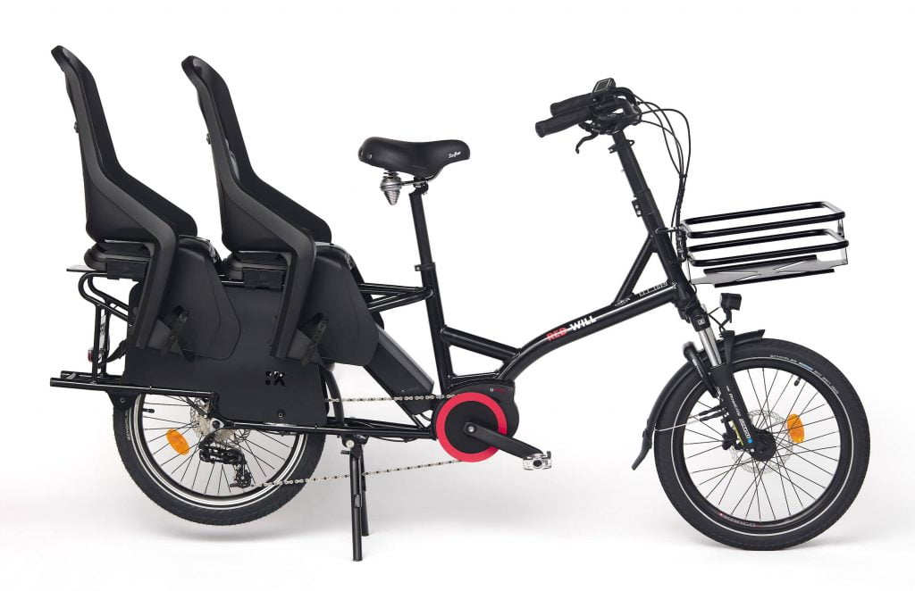 Double siège bébé vélo électrique familial roues rouges